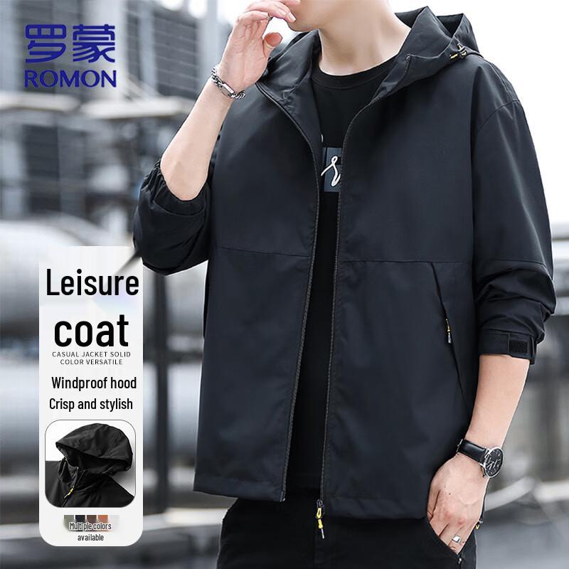 ROMON Men's Autumn Hooded Windproof Business Casual Jacket