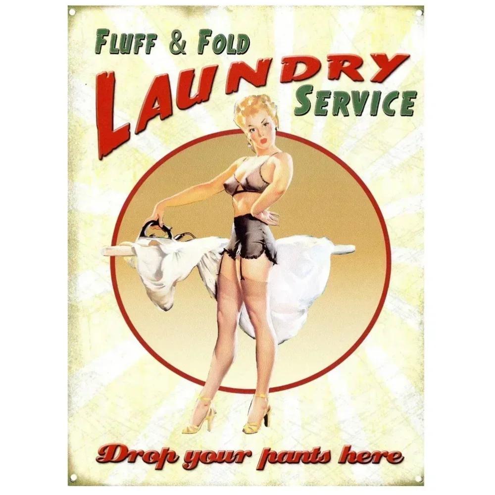 Vintage Metal Signs Pinup Girls Wall Decor for Bathroom Laundry Man Cave Home Bars Garage Cafe Clubs Retro Posters Plaque