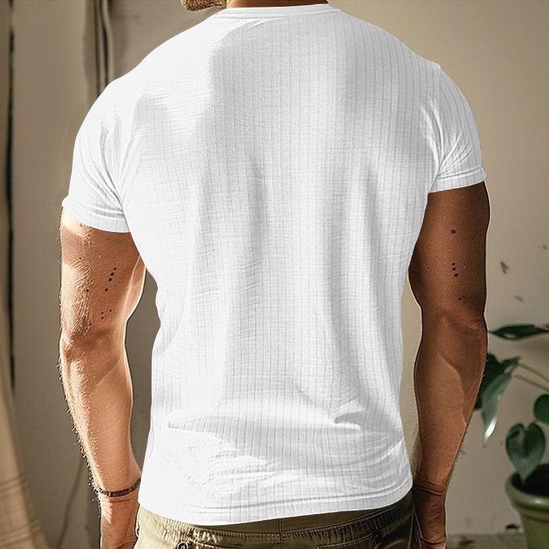 Men S Slim Fit Ribbed Henley Short Sleeve T Shirt Solid Color Casual Summer