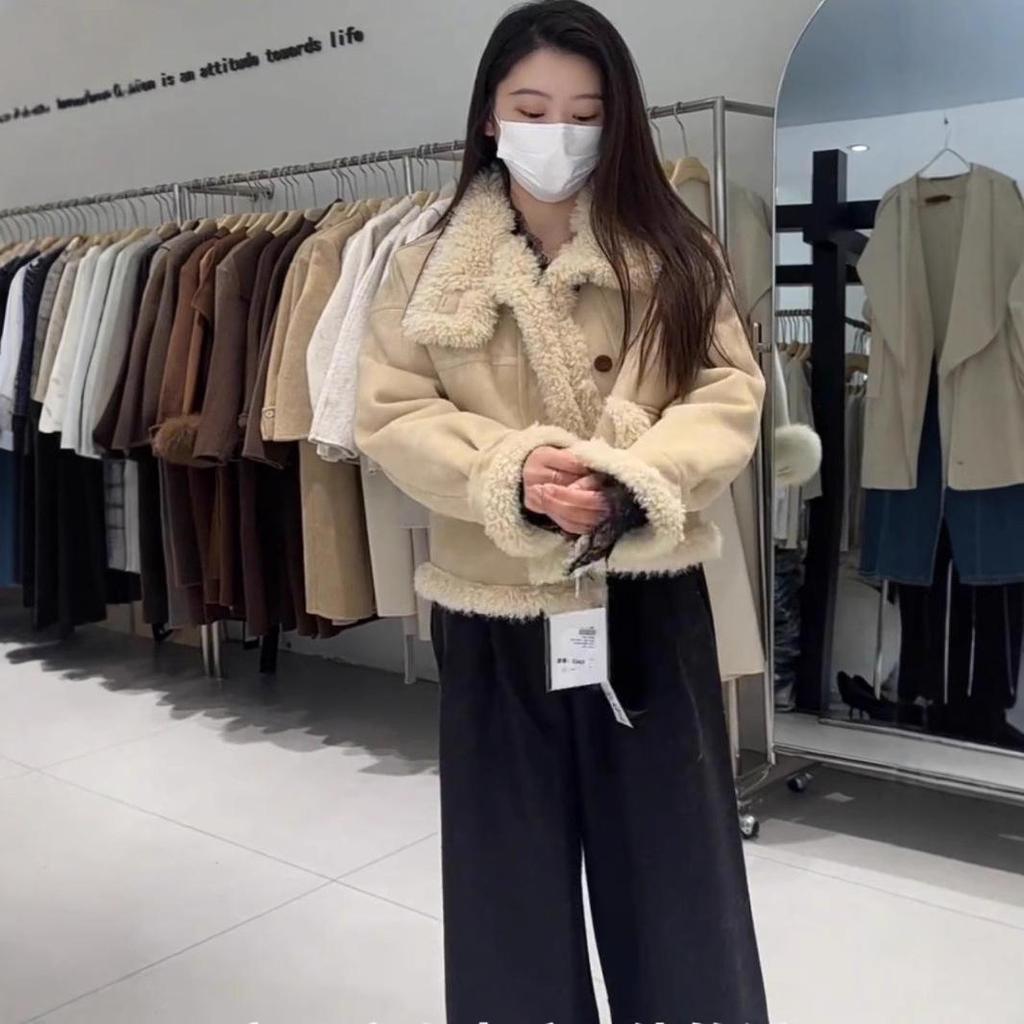 Women's 2024 Winter Shearling Lambswool Jacket, Small Size, Thick Suede Top