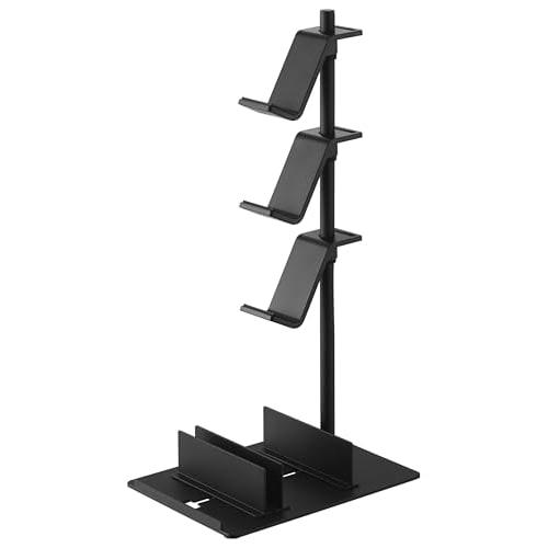 Yamazaki Smart Game Console & Controller Stand with Movable Dividers, Black, W15 x D21 x H40.8cm, Charges While Placed, Adjustable Height and Orientat