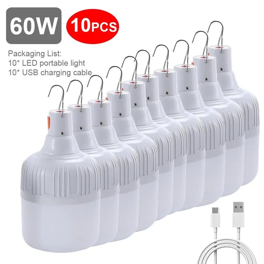 1-10PCS Portable Lanterns USB Rechargeable Market Emergency LED Lights 3 Modes Waterproof Outdoor BBQ Camping Tent Lamp Bulbs