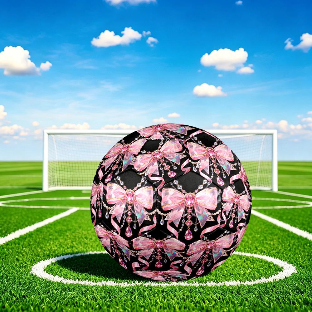 1pc Pink Bow Jewelry Theme Soccer Ball Football, Size 5, Lightweight PVC, Outdoor Training Soccer Ball,Gift c65147