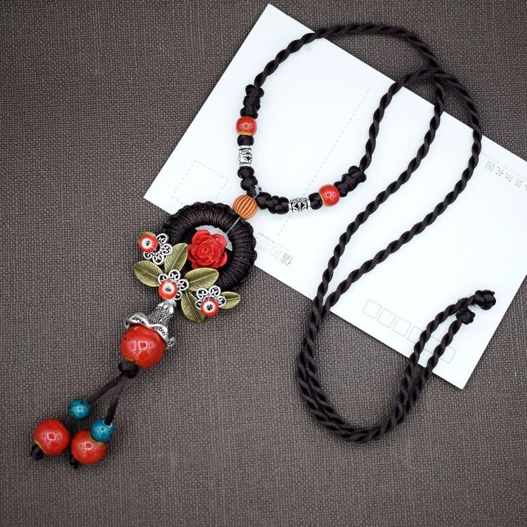 Collana in ceramica intrecciata in stile nazionale retrò, collana da donna, accessori per abbigliamento