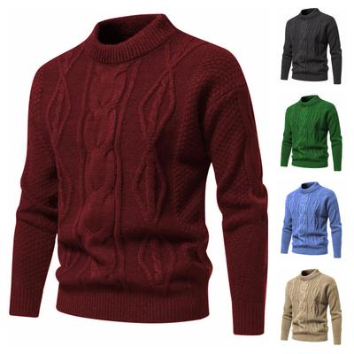 2024 Winter Men's Knitted Sweater Round Neck Thick Bottom Warm Solid Color Sweater Male Long Sleeve Knitted Pullover
