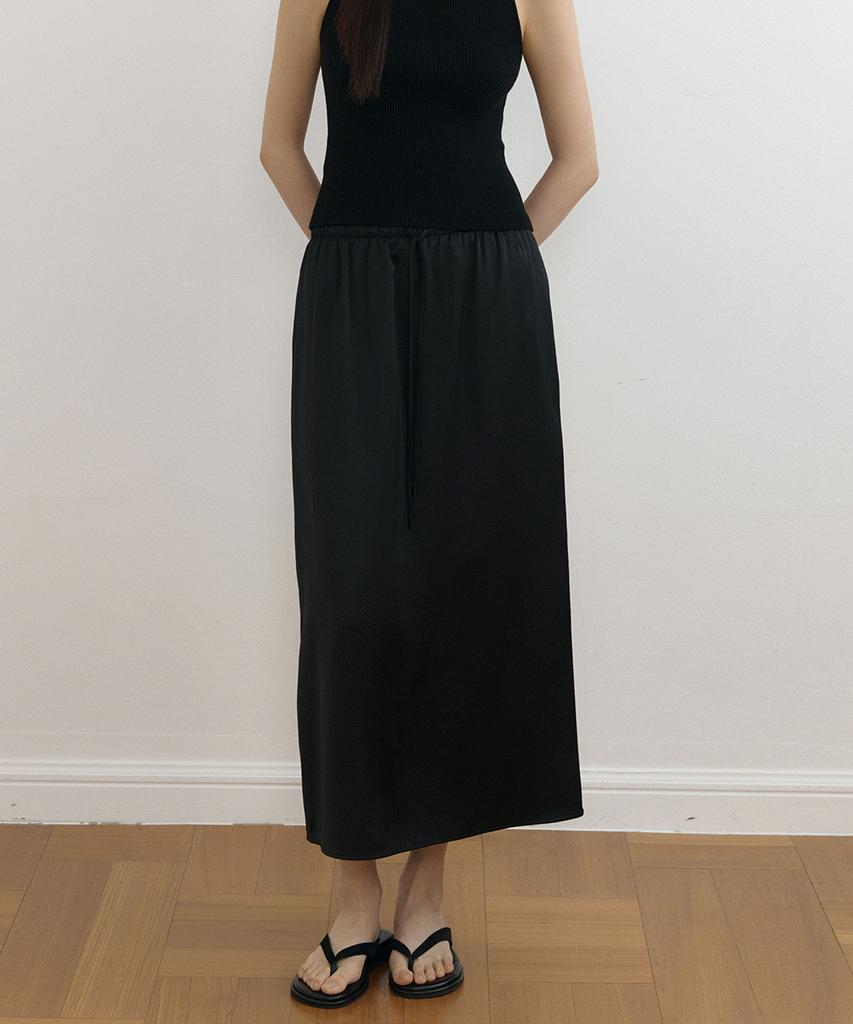 Lingseoul Silky Banding Skirt-Black
