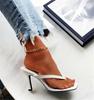 Women's Plus Size High Heels 2025 New European and American Clip Toe Slim Heel Sandals Solid Color Square Toe Sandals
