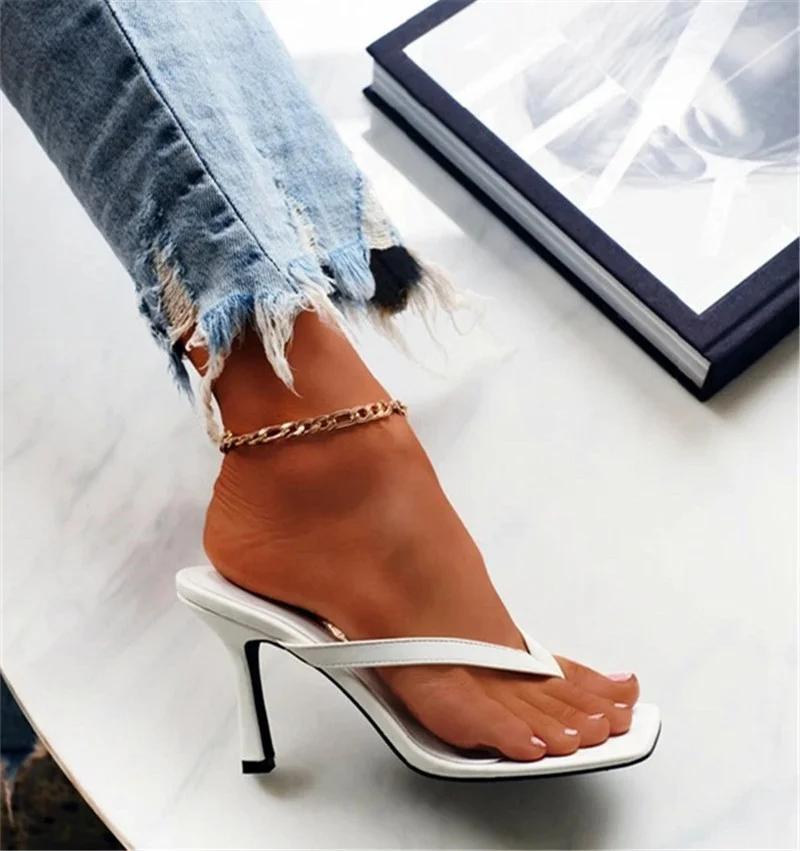 Women's Plus Size High Heels 2025 New European and American Clip Toe Slim Heel Sandals Solid Color Square Toe Sandals