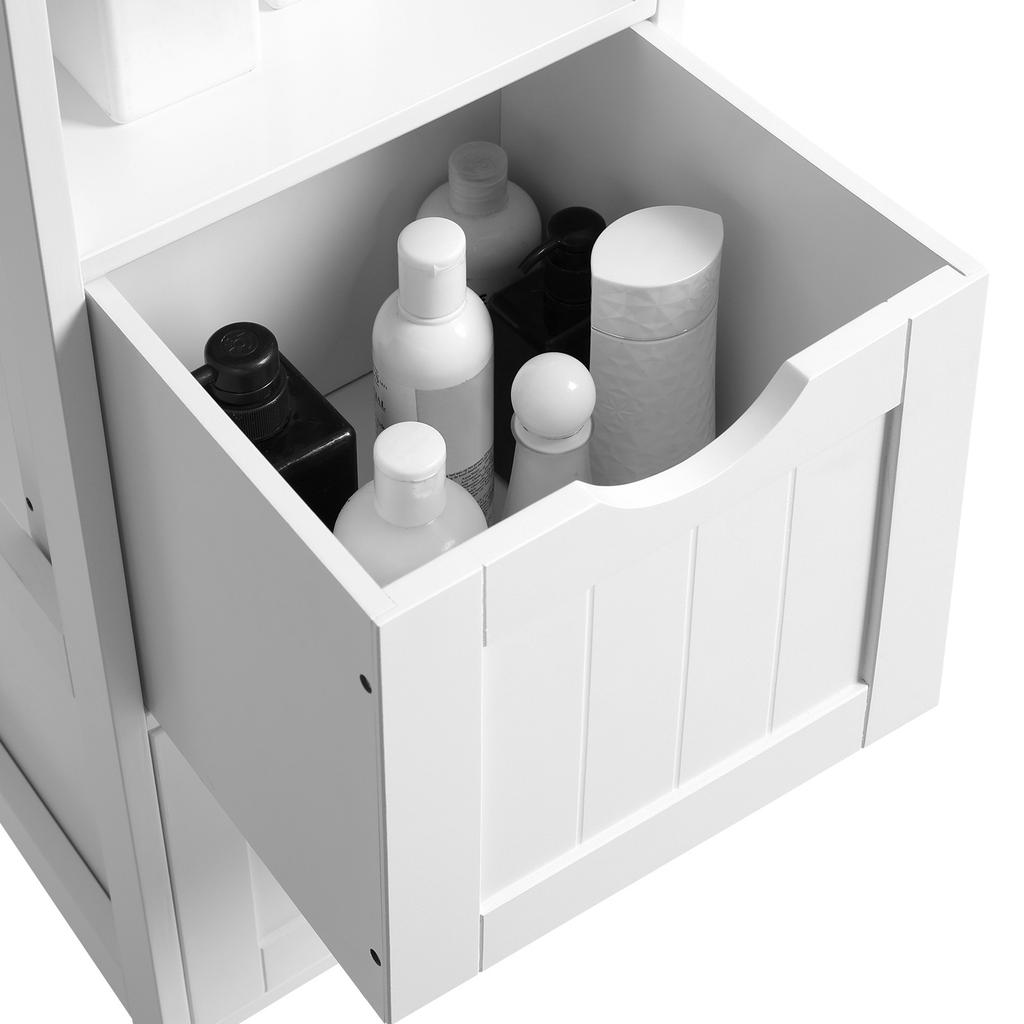 VASAGLE Hochschrank, Badezimmerschrank, Aufbewahrung von Badutensilien, mit 2 Schubladen und 3 offenen Fächern, 30 x 30 x 141,5 cm, Badezimmer