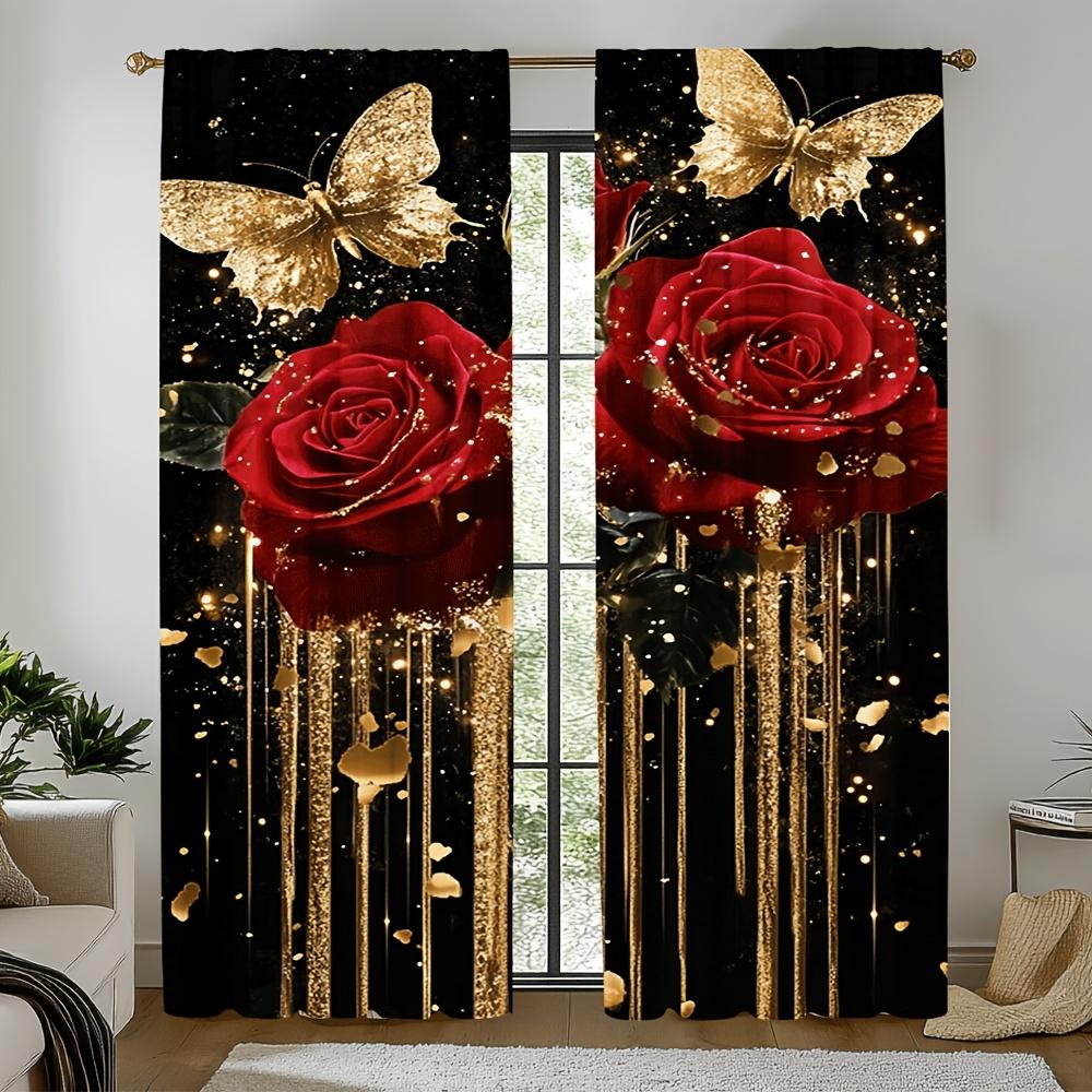

Valentine Rose Door Curtains 2pcs Semi-Translucent Light Filtering Rod Pocket for Bedroom Office Kitchen Living Room Decor 100*130 Grommet Top 1pcs