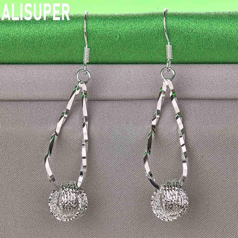 925 Sterling Silver Twisted Teardrop Braided Ball Earrings - Stylish Evening Jewelry