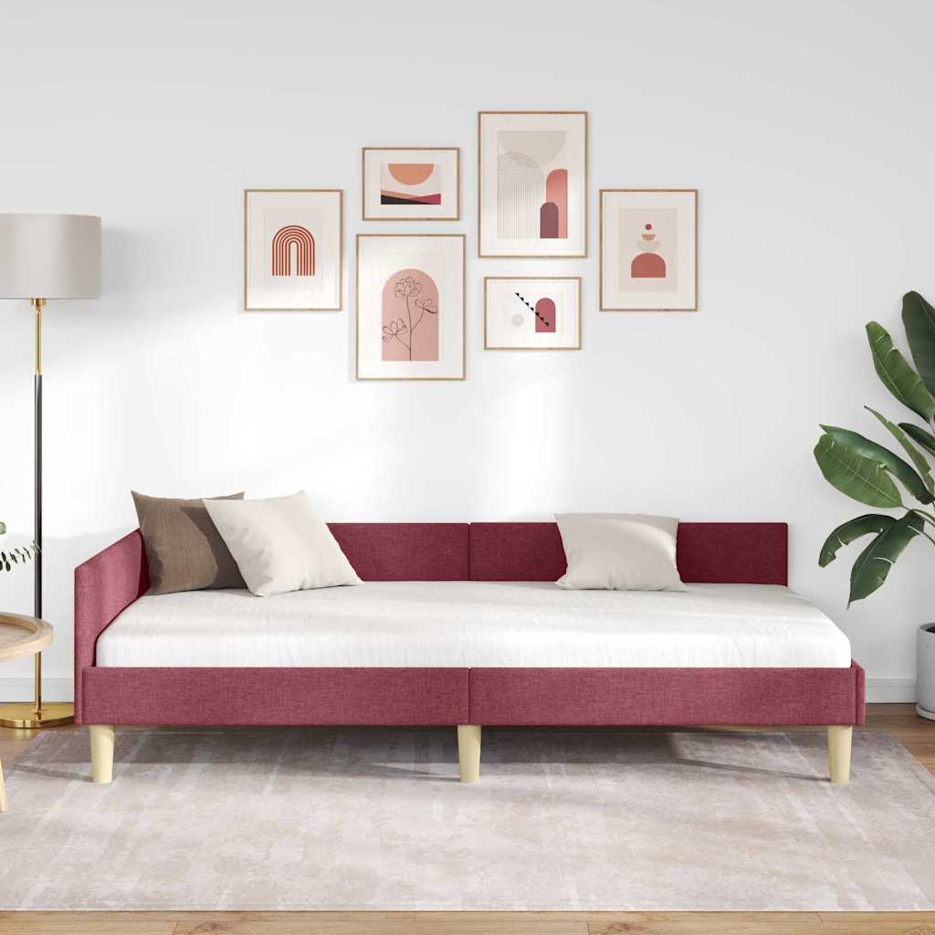 L Shaped Bed Frame Burgundy 90 X 190 Cm Fabric