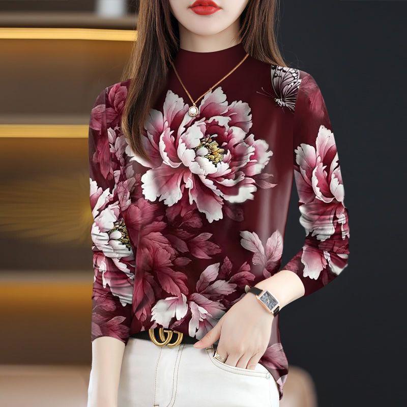 

Женский флисовый топ с высоким воротником, длинными рукавами и принтом, скрывающий живот 3XL (140-155 jin)