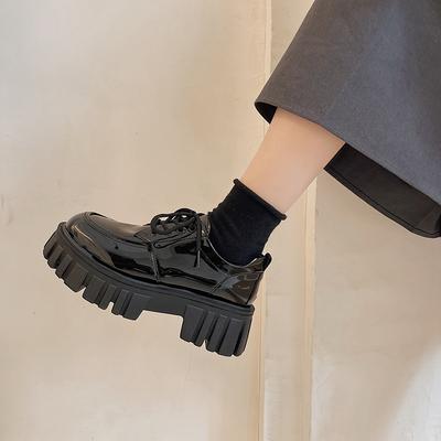 Autumn New Fashtion Platform Pu Leather Women's Flat Shoes Lace-up Square Heel Thick Heel Women's Casual Loafers Shoes