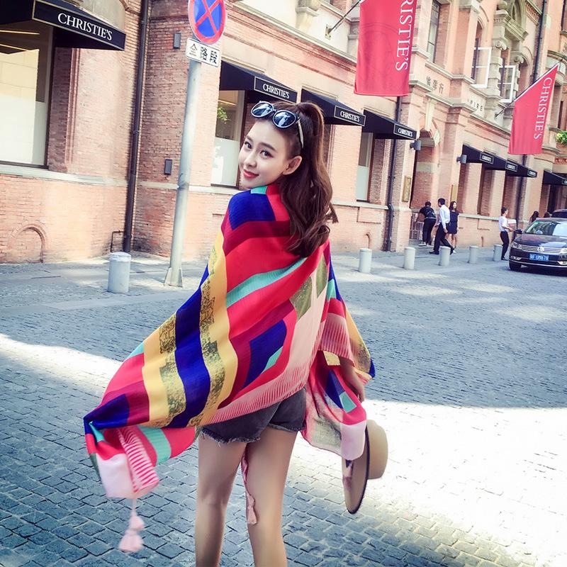 Ethnic Style Scarf, Sunscreen Shawl, Women's Summer Thin Style, Air Conditioner Silk Scarf, Fashionable Seaside Beach Scarf