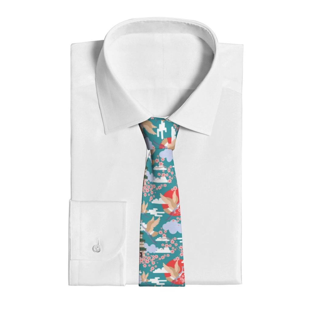 [Chioee] Business Necktie, Japanese Style, Crane and Cherry Blossom Pattern, Cute, Stylish, Popular, Easy To Tie, Washable, Cool Biz Style,