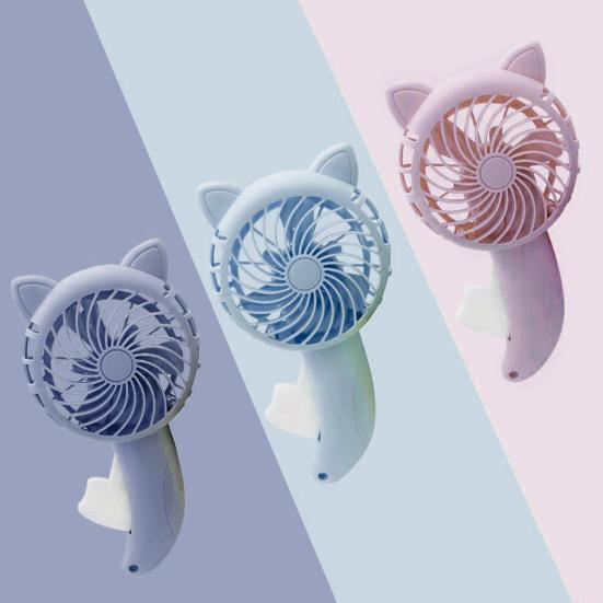 Ventilatore Portatile a Mano Cartoon con Foro per Cordino Orecchie di Gatto Vento Forte Tre Pale Mini Ventilatore Portatile Senza Batteria Carino Silenzioso Ventaglio a Pressione Manuale
