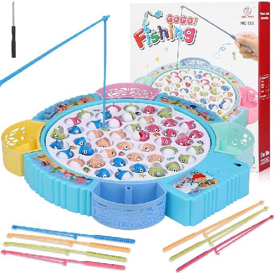 Magnetic Fishing Game Toys, Rotating Board Game with Music Including 45 Fishes and 8 Fishing Poles, Party Game Toys for Kids Age 3 4 5 6 7 and Up Classic
