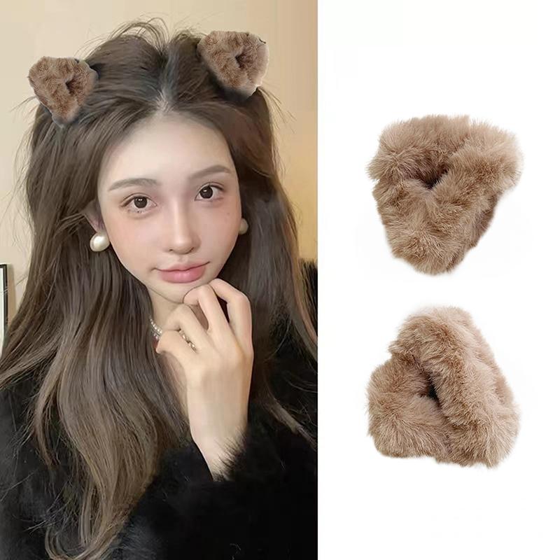 2 st söta kattöra plysch hårspännen små fluffiga hårklor vackra kvinnor hårnålar mode huvudbonader för flickor håraccessoarer