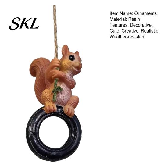 Durable Resin Patio Ornament Squirrel On Tire Outdoor Hanging Ornament, Realistic Figurine for Weather Resistant Statue Garden Tree Decoration,