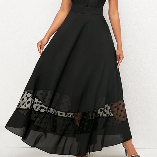 Women Summer Dress Mesh Dot Pattern V Neck Chiffon Slim Large Hem
