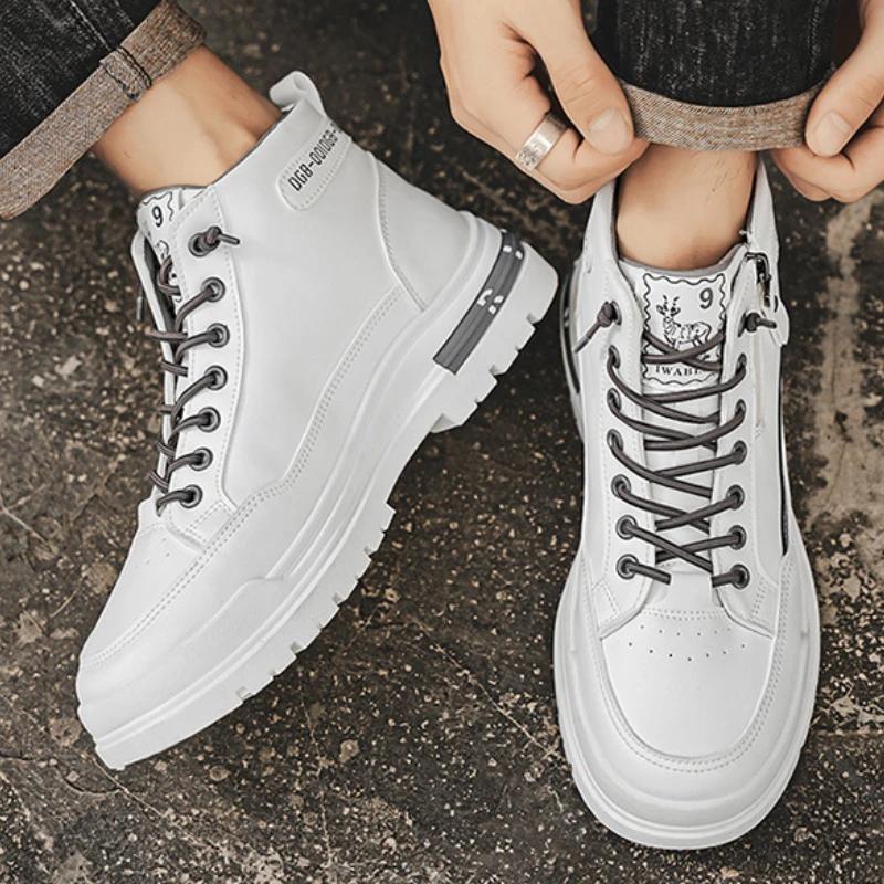 Boots for Men Luxury High Top Men Sneakers Fashion Comfort Ankle Boots Outdoor Platform Men Motorcycle Boots Botas Para Hombre