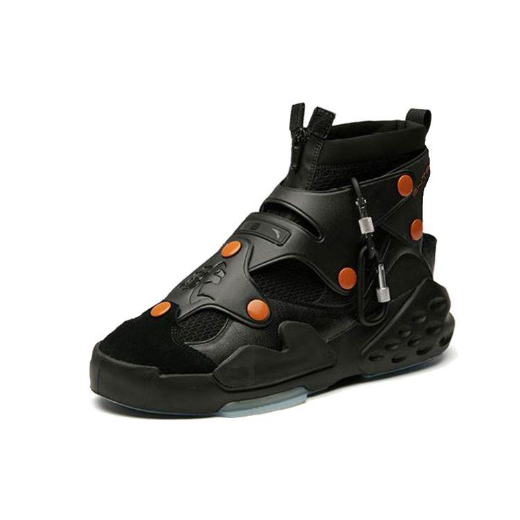 Anta Allgemeine Serie Stoßdämpfende Rutschfeste Verschleißfeste Wasserdichte High-Top Sportliche Freizeitschuhe Herren Sneakers Schwarz 11948086S-1