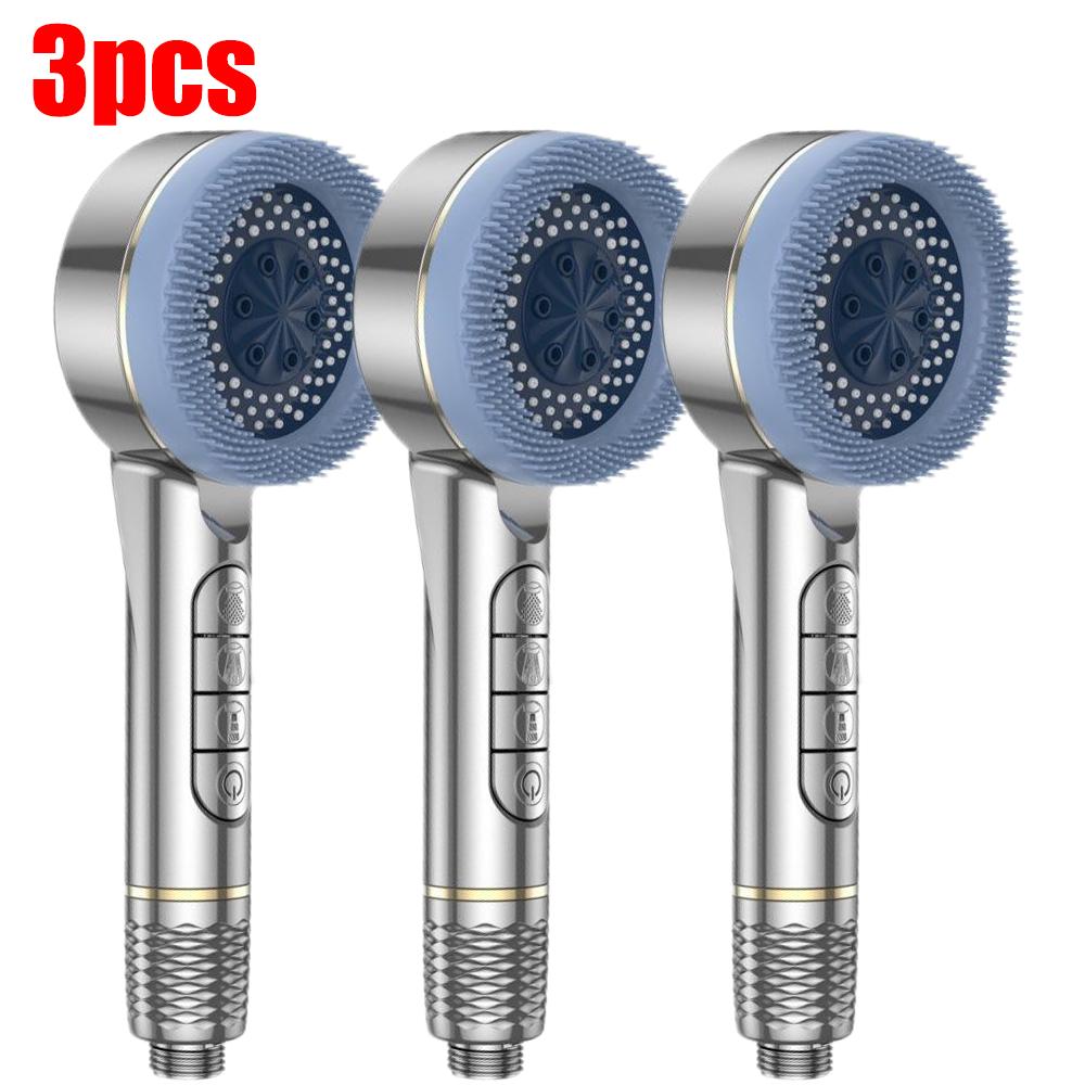 4 Modes Massage Brush Shower Head Large Flow High Pressure Water Saving Handheld Showerhead One-Key Stop Water Shower Nozzle