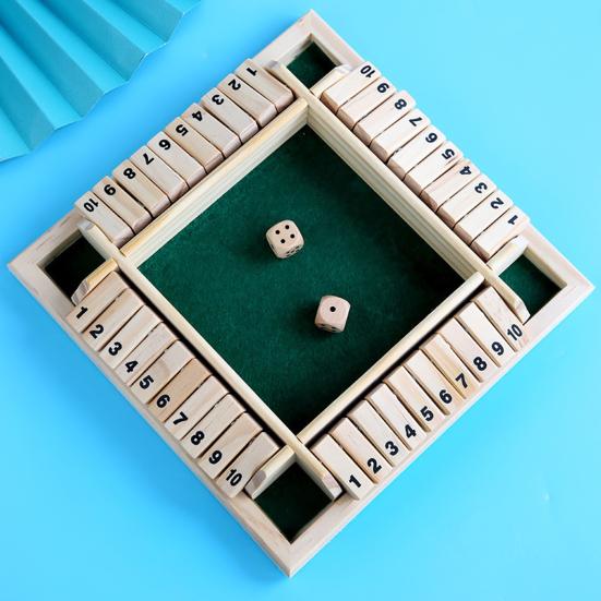 Shut The Box Board Game 4 Players Wooden Table Math Game Kids Adults Family Night Party Educational 4-Side 10 Number Dice Classic Tabletop Game
