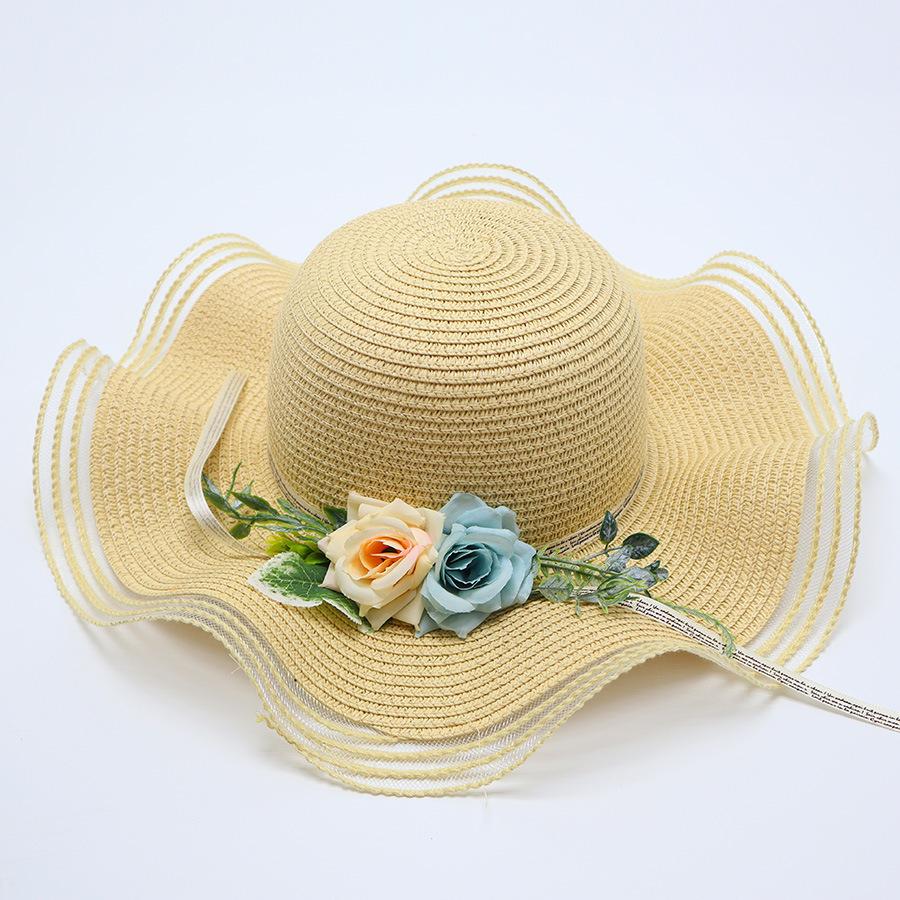 New Grass Hat Women's Summer Big Edge Sunshade Beach Hat Foldable Luxury Flower Sun Hat Big Brim