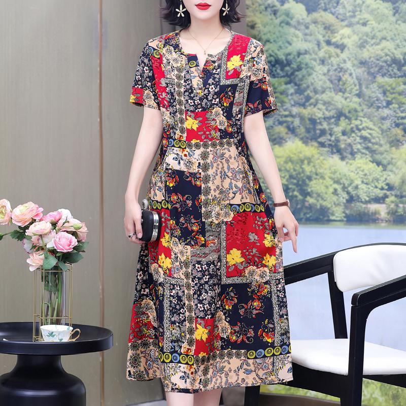 Elegante Damen-Sommerkleider Übergröße Lässig Print Kurzarm Langkleid