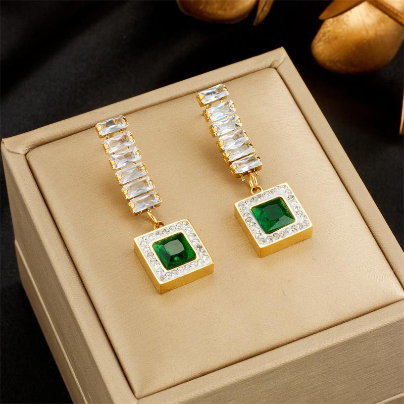 Stainless Steel Geometric Luxury Crystal Earrings For Women Girl New Waterproof Earrings Ear Jewelry Gift