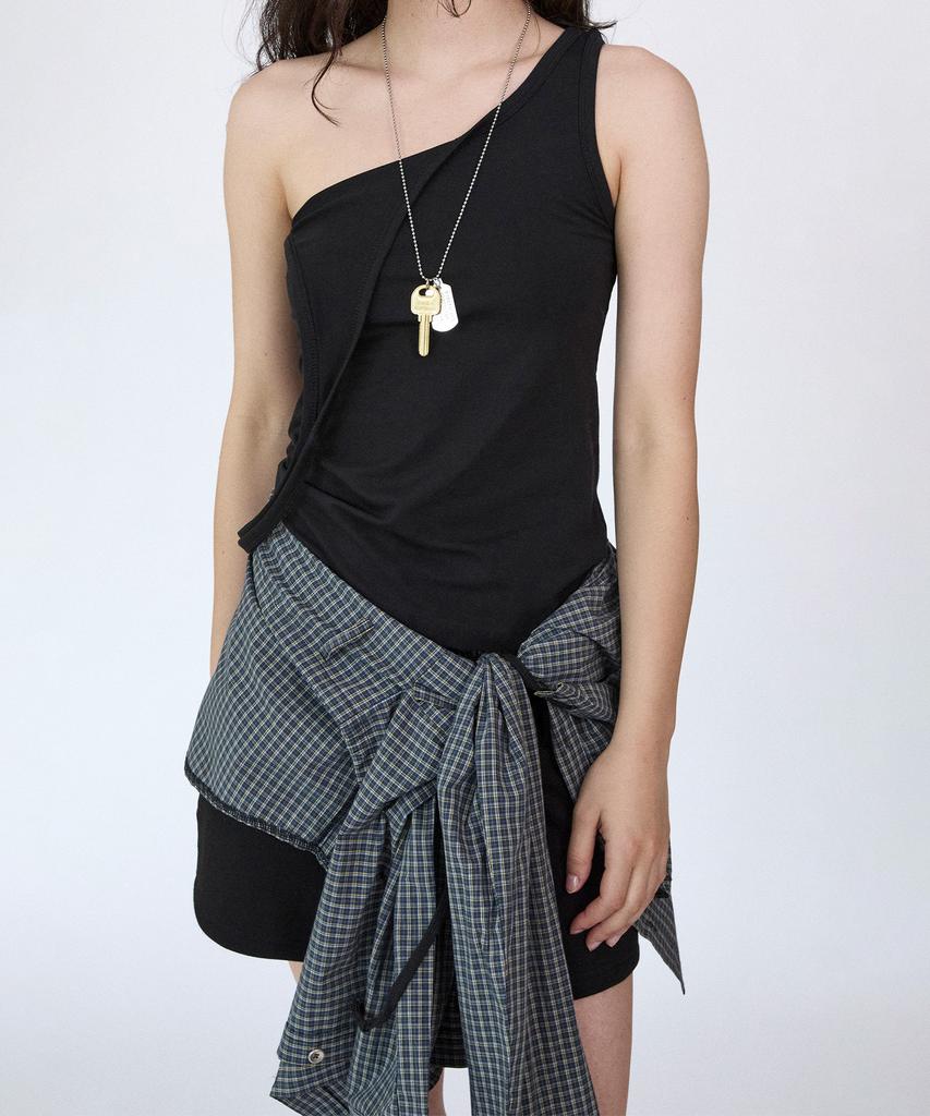 Holpeipeo Check Three-Way Shirt Skirt (Deep Green)