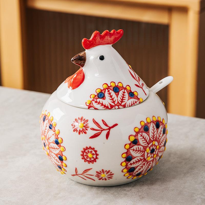 

Креативная керамическая банка для приправ в виде петуха, коробка для приправ с крышкой, банка для перца, соли, влагостойкая кухонная утварь