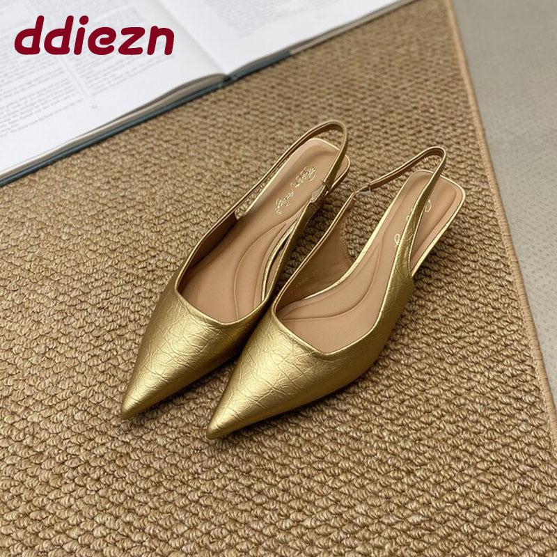 Fashion Fashion Low Heel Footwear Shallow Women Heeled Sandals Shoes Casual Female Pointed Toe Ladies Sandals Slip On Shoes Pumps