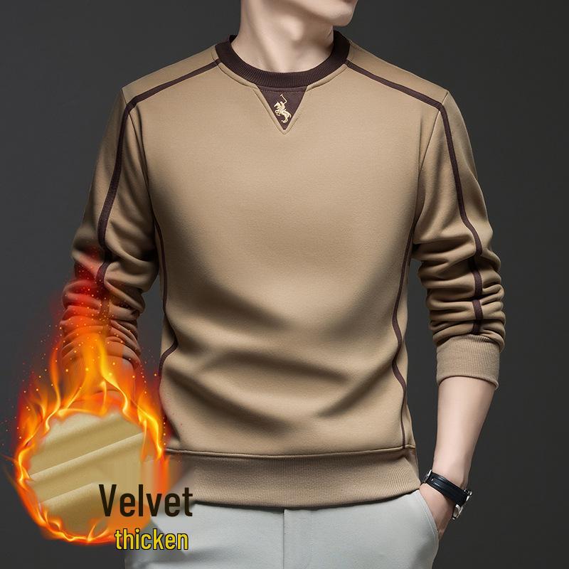 Embroidered Pony Logo Men's Sweatshirt: Fleece-Lined Cotton Blend for 2025 Autumn/Winter Fashion