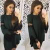 Women Fashion Lace Stitching Dress Solid Color Long Sleeve Loose Dresses