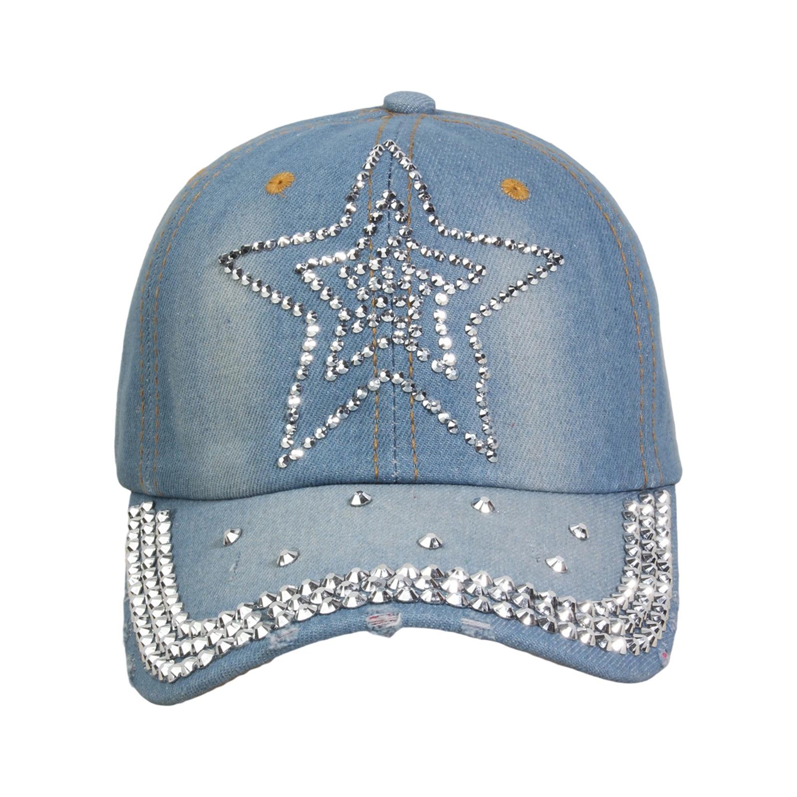 Rhinestones Baseball Hat Fashion Denims Hat Retros Street Hat Sunshades Hat for Women and Men