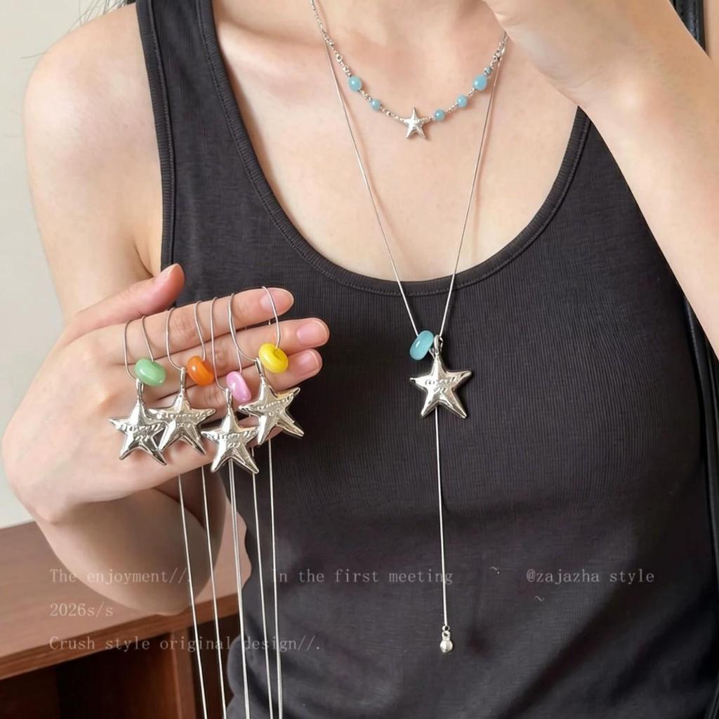 Colorful Star Pendant Necklace for Women - Adjustable, High-End Clavicle Chain