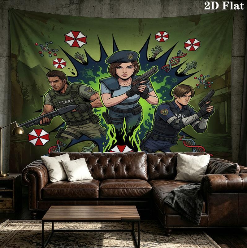 Resident Evil Wall Tapestry Aesthetic Wall Hanging Printed Fabric Blanket Decorative Tapestries For Bedroom Living Room Home Decor