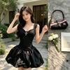 French Hepburn Style High-end Black Suspender Dress Summer Temperament Hot Girl Waist Fluffy Little Black Dress Woman