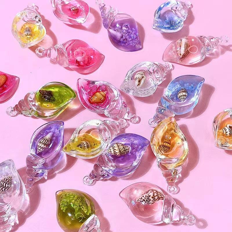 DW91 5pcs Transparent Luminous Acrylic Conch Charms Colorful Pendant DIY Jewelry Making Necklace Earrings Keychain Accessories