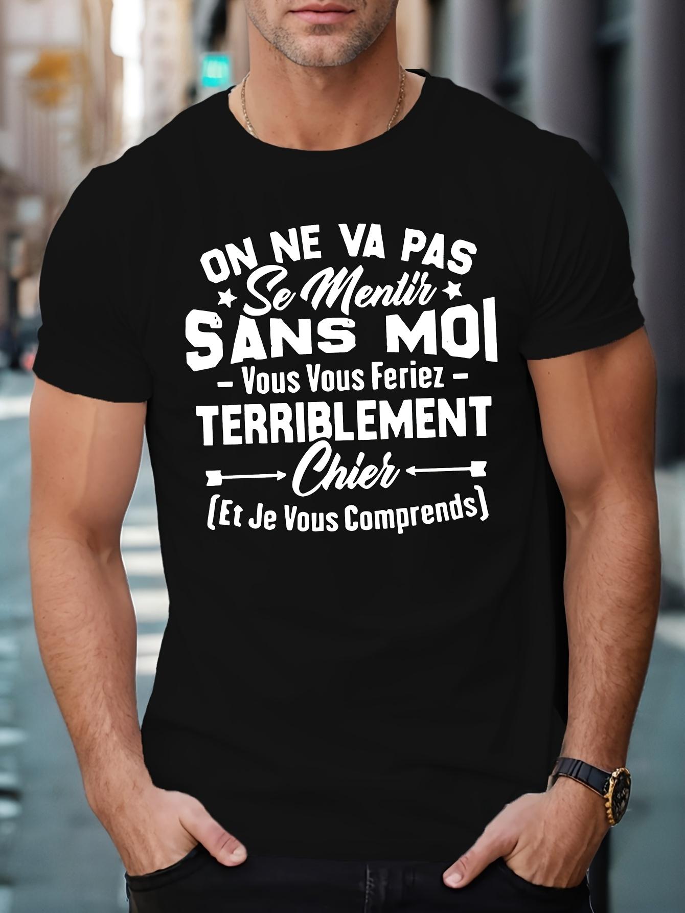 Men s T-Shirt Y2K French Slogan White Regular Fit XL