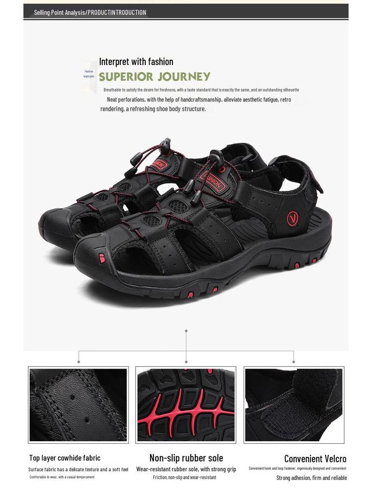 Korean Style Men's Breathable Outdoor Sports Sandals - Trendy Summer Closed-Toe Beach Shoes for Teenagers