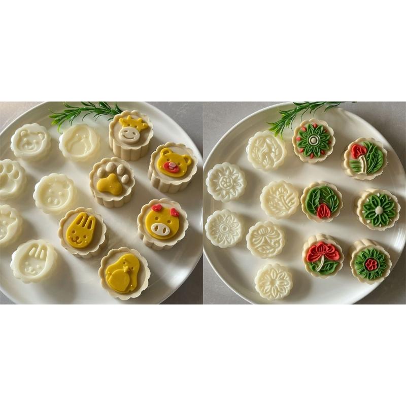 Ice Skin Pastries Mold Hand Pressed Mooncakes Mold Round Bean Pastes Cake Molds Plastic Dessert Mould for Cooking Lover