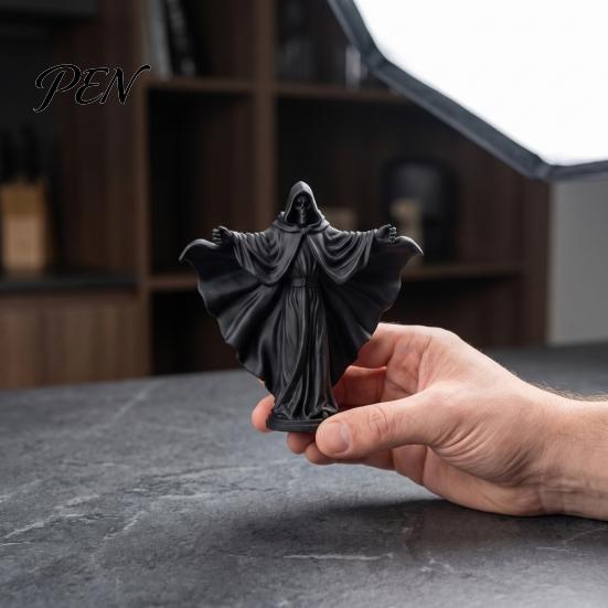 Durable Matte Black Decor 3D Printed Skeleton Figurine with Cloak, Gothic Statue, Spooky Tabletop Mysterious Character Sculpture Robe, Faceless