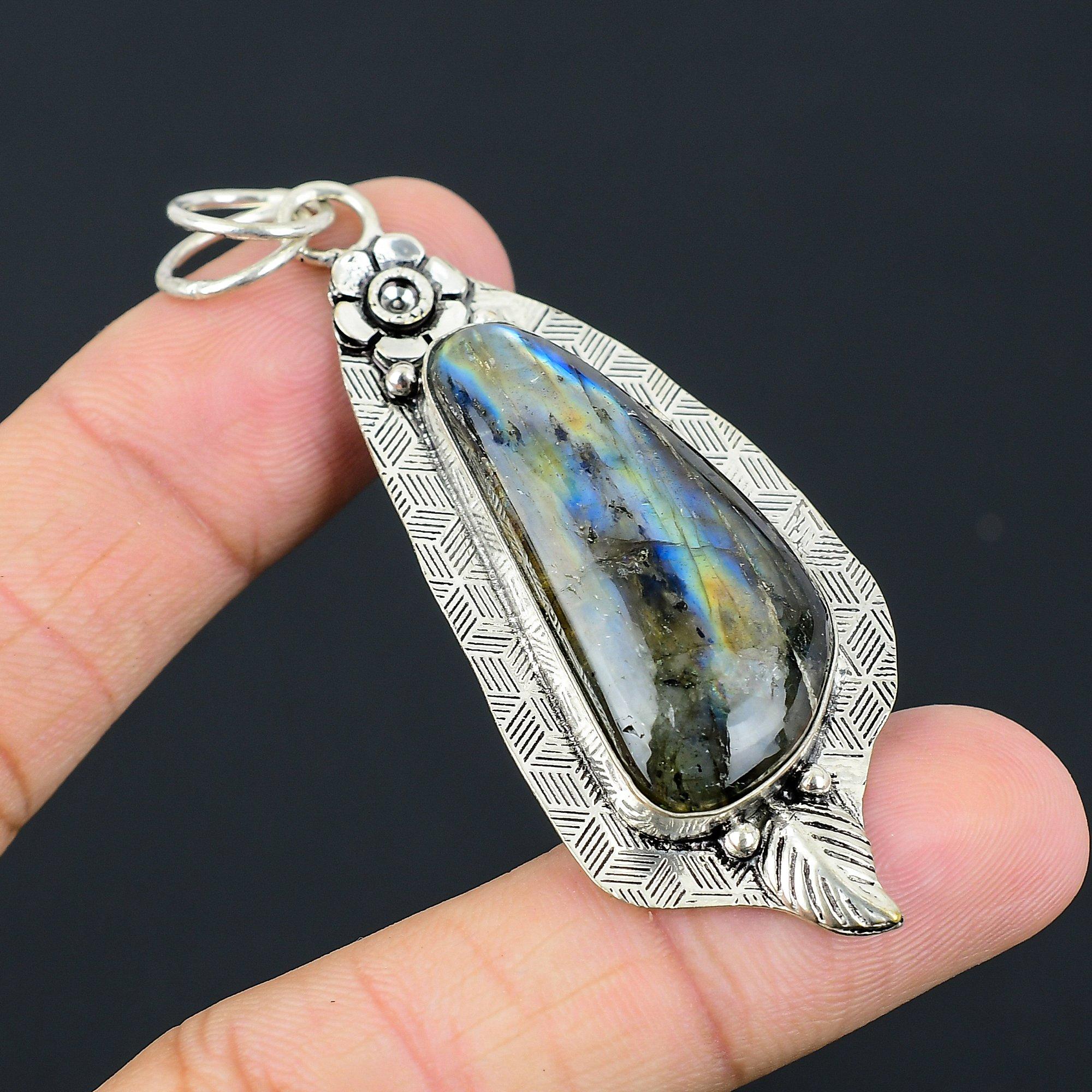 Daughters Day Deal Sterling Silver Labradorite Gemstone Mother Flower Pendant