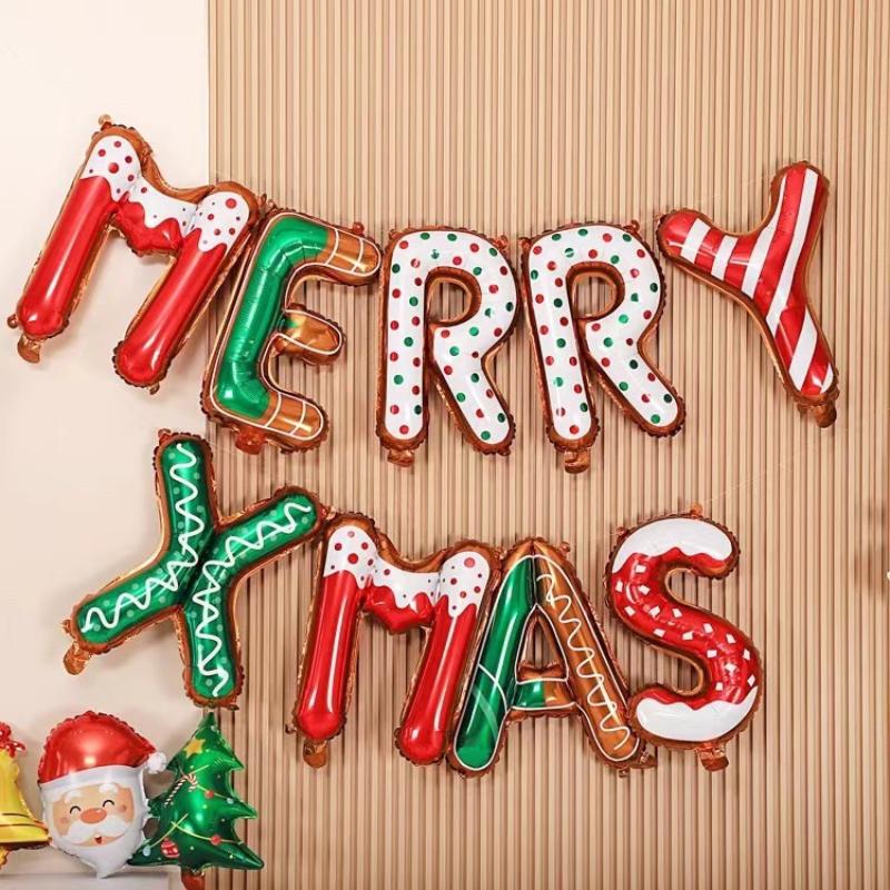 1Set Merry Christmas Balloon Banner For Christmas Party Decoration 16inch Aluminum Foil Balloon Banner Happy New Year Decoration