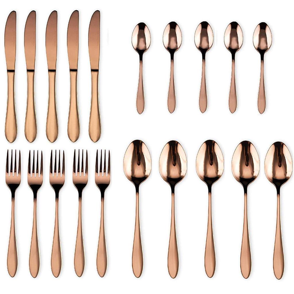 Mirror Finish Rose Gold Plated Stainless Steel Flatware Set Copper Silverware Set Rose Gold Spoon Color Cutlery Set