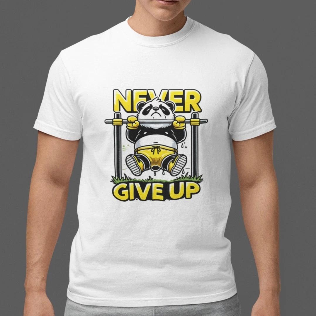 Never Give Up Panda T Shirt Funny Gym Workout Motivation Tee M
